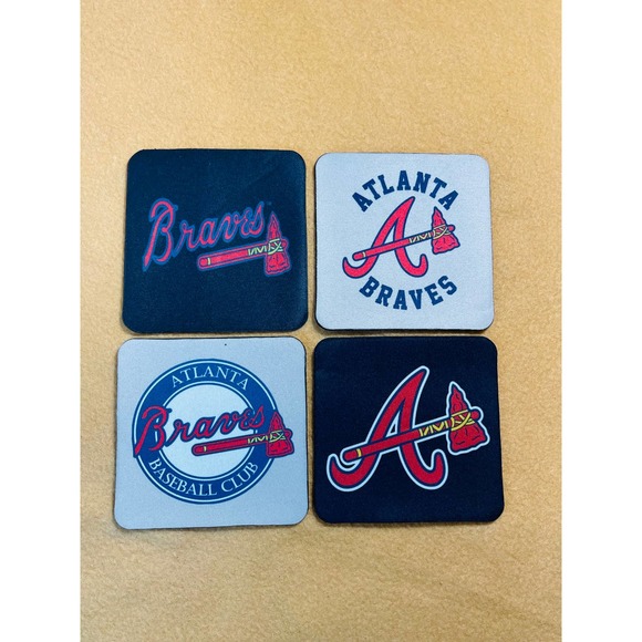 BRAVES BASEBALL HIGH QUALITY COASTER SET (PACK OF 4 PER ORDER) - Picture 2 of 5